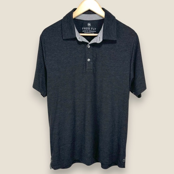 Free Fly Bamboo Performance Polo Shirt Men Medium Charcoal Gray Stretch Golf - Picture 1 of 10
